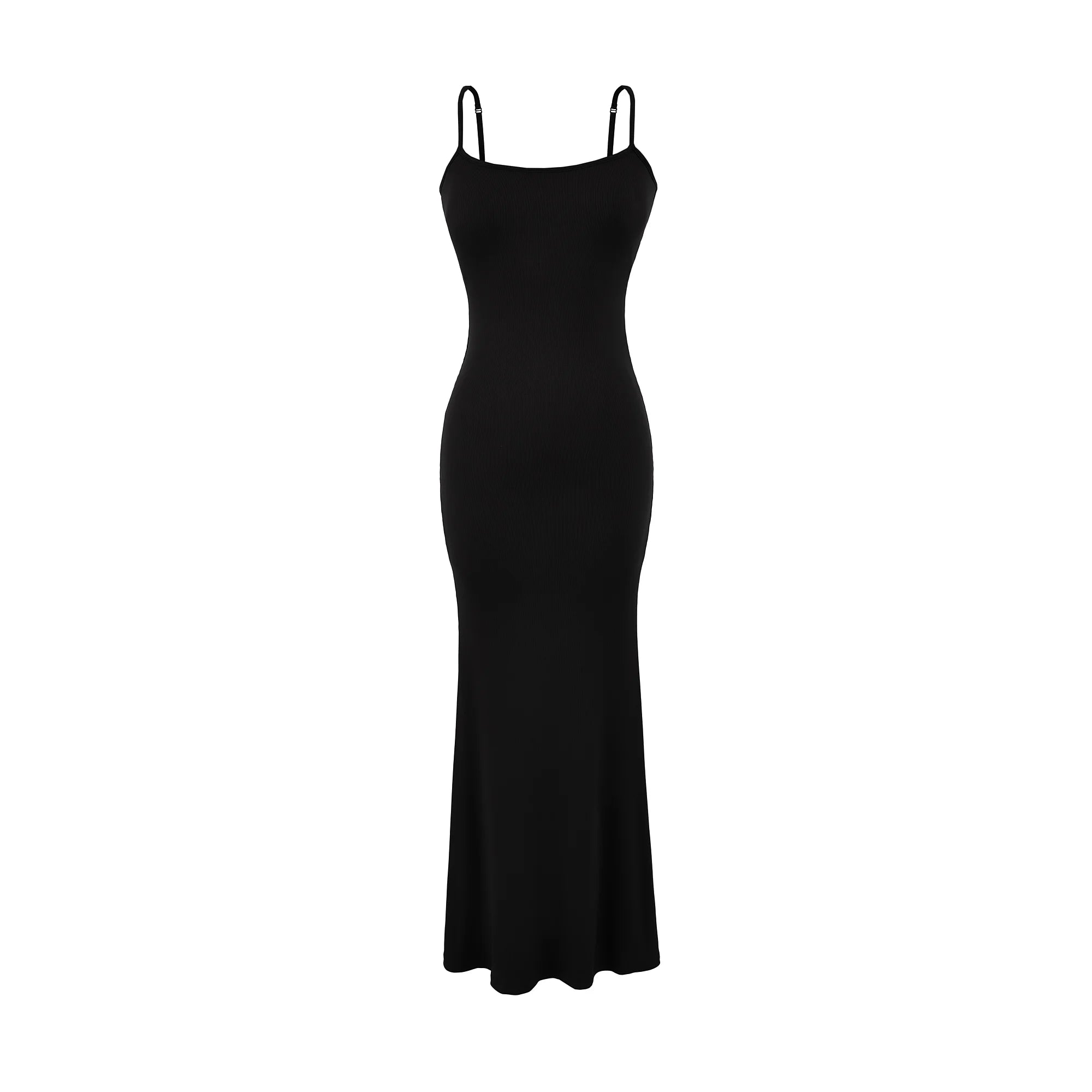 Y2K Sexy Ribbed Maxi Dress with Built-in Bra Padded Double Spaghetti Strap Bodycon Mermaid Hem Long Dress Clubwear