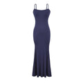 Y2K Sexy Ribbed Maxi Dress with Built-in Bra Padded Double Spaghetti Strap Bodycon Mermaid Hem Long Dress Clubwear