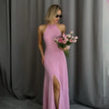 2024 New Fashion Personality Trend Style Sexy Sleeveless Halving Slit Solid Color Basic Round Neck Wool Woven Dress Woman