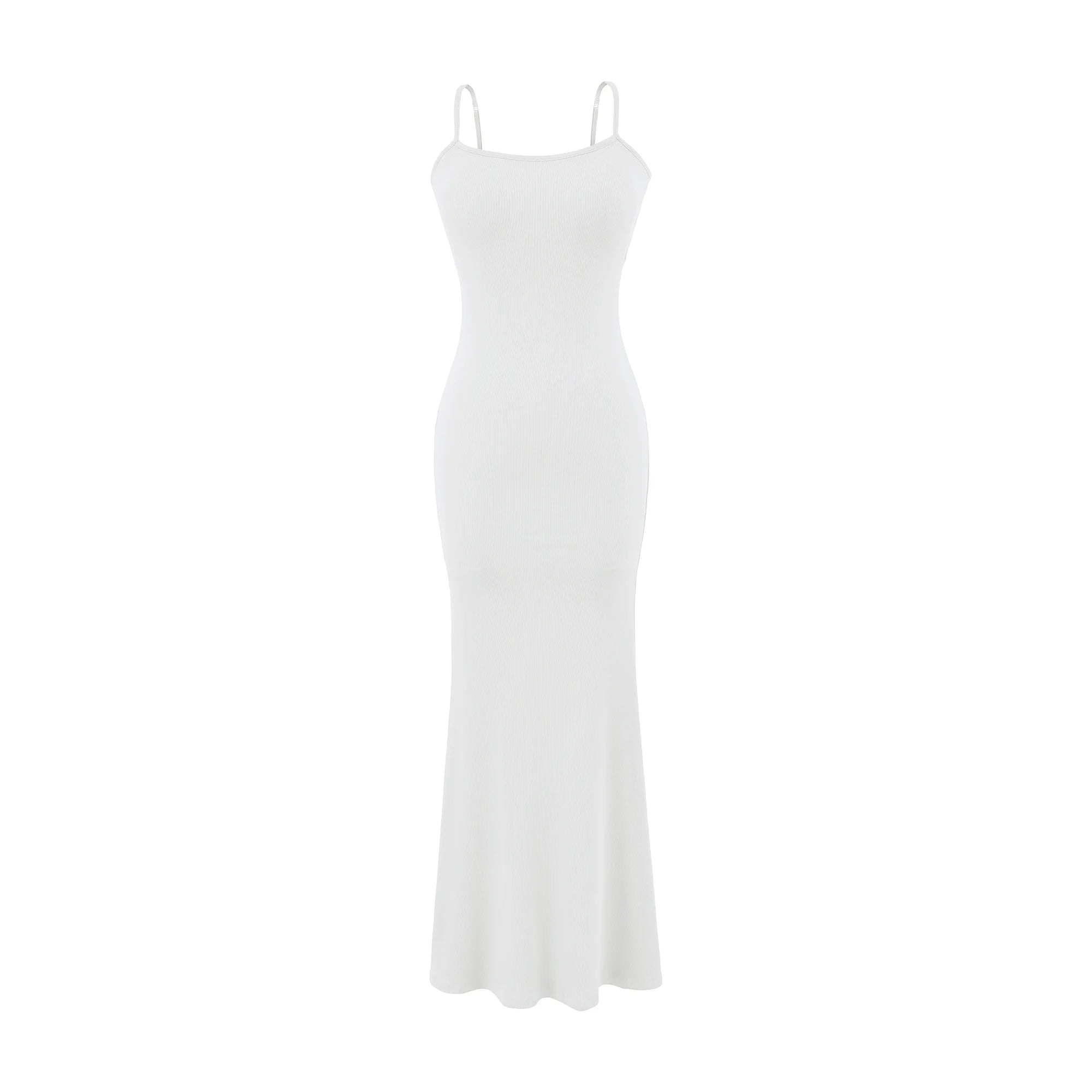 Y2K Sexy Ribbed Maxi Dress with Built-in Bra Padded Double Spaghetti Strap Bodycon Mermaid Hem Long Dress Clubwear