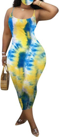 Sexy Dresses for Women - Tie Dye Dresses for Women Casual Summer Spaghetti Strap Maxi Sundress Dresses Sexy Bodycon Boho Dresses Blue, Medium
